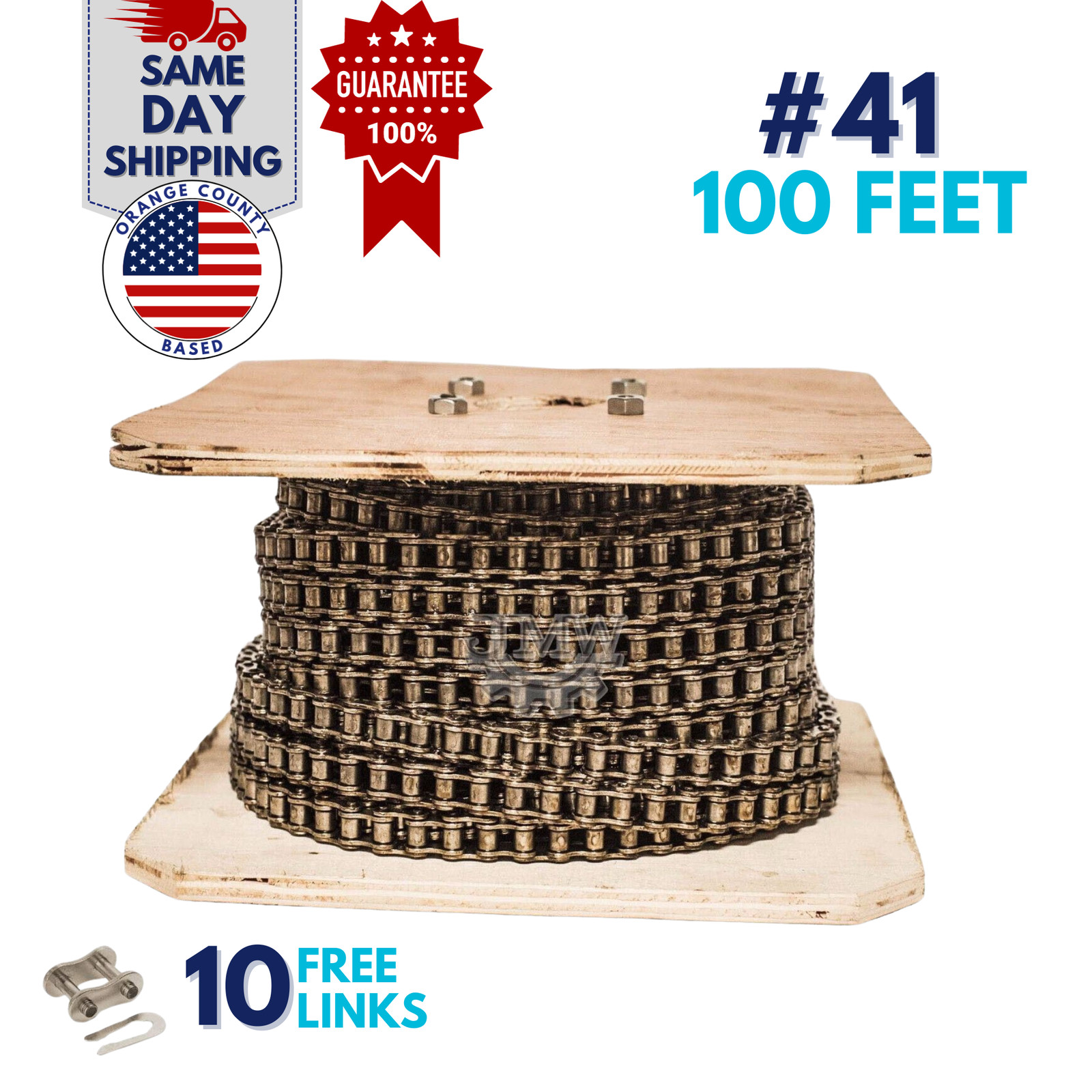 #41NP Nickel Plated Roller Chain 100 Feet + 10 Connecting Links Anti-Corrosion