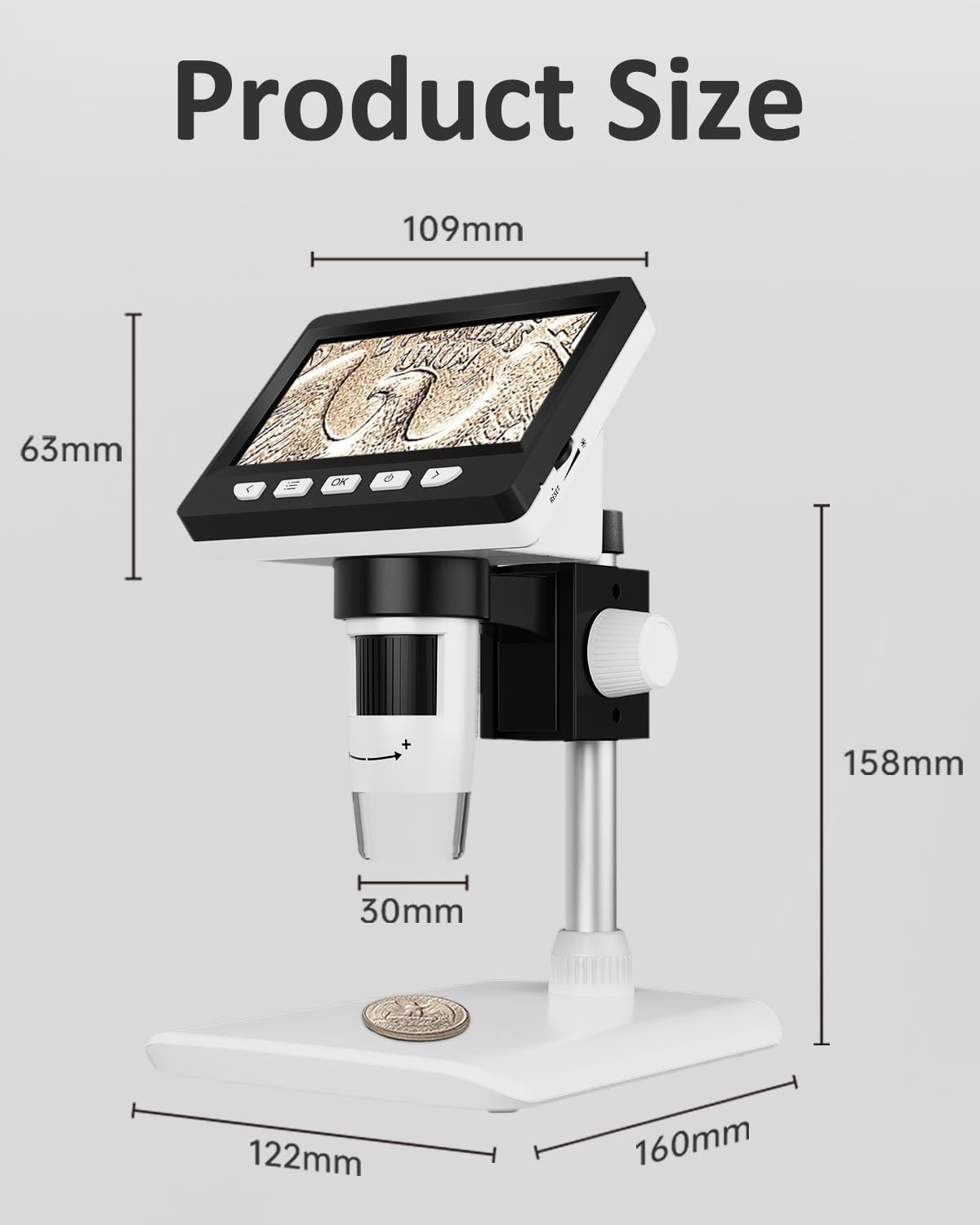 Digital Coin Microscope 1000X For Error Coins W/ 8 LED Lights PC View 4.3″