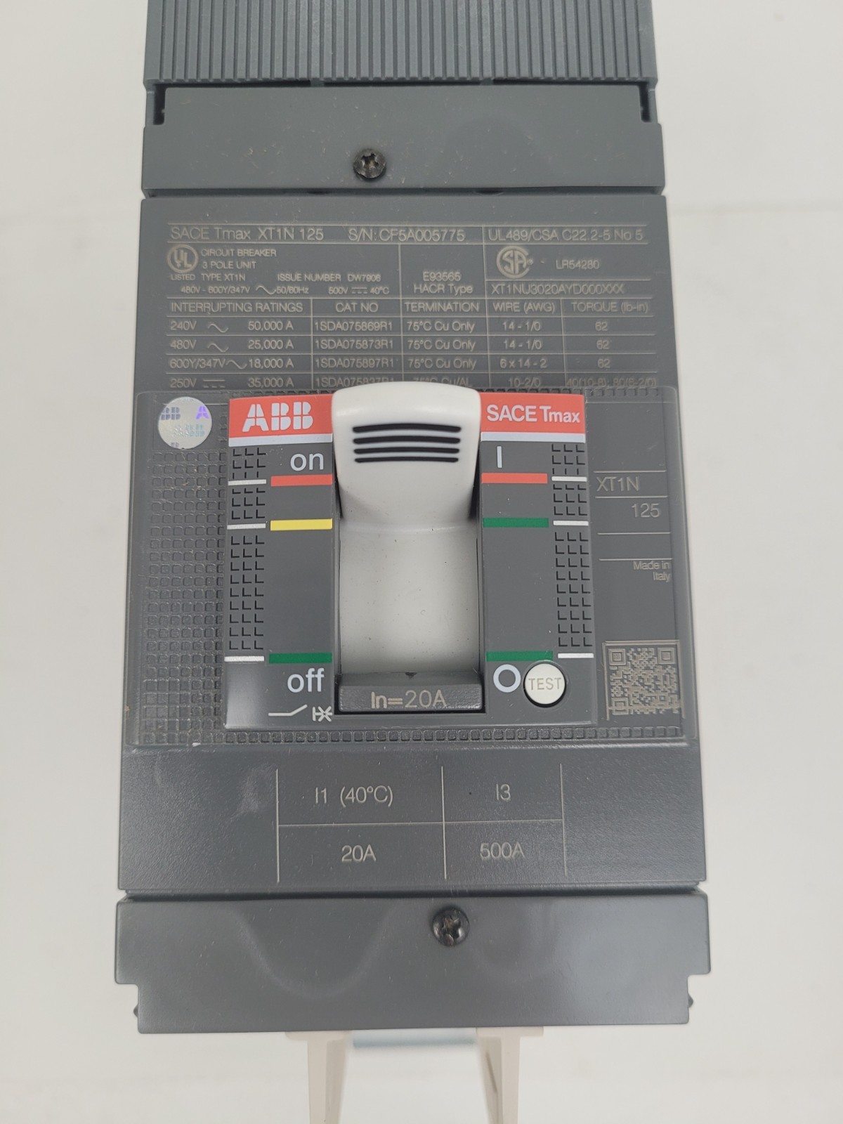 XT1NU3020AYD000XXX ABB 20A 600Y/347VAC Circuit Breaker – Next Day Option – New