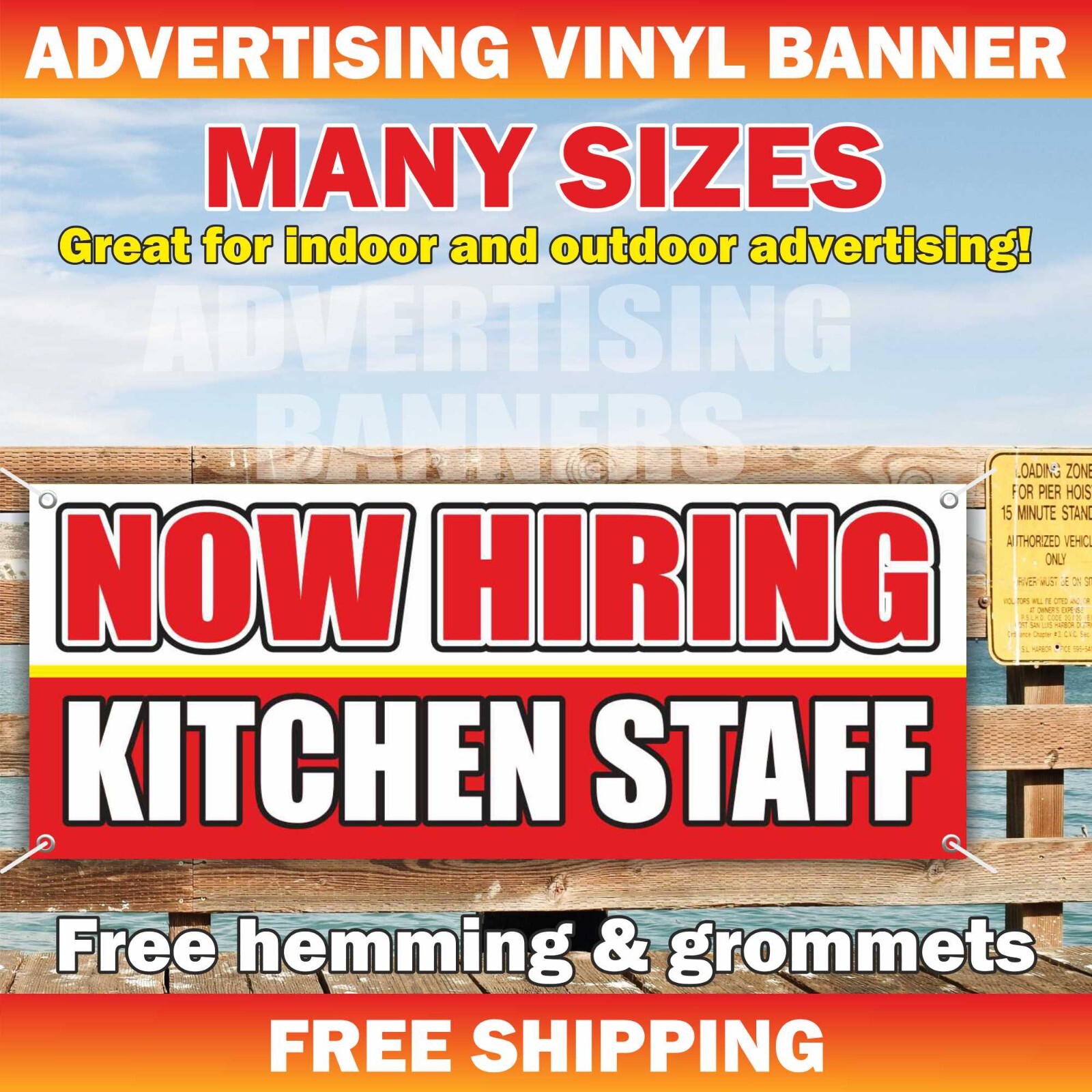 NOW HIRING KITCHEN STAFF Advertising Banner Vinyl Mesh Sign working employee