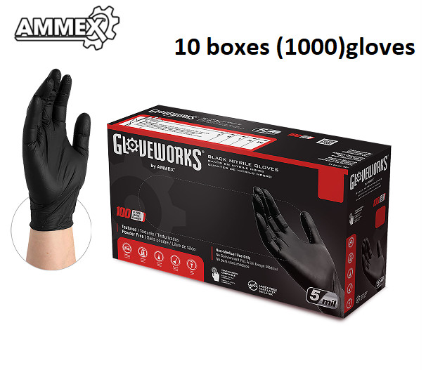 GLOVEWORKS Black Nitrile Disposable Gloves – 5 Mil, Latex-Free Large (10) boxes