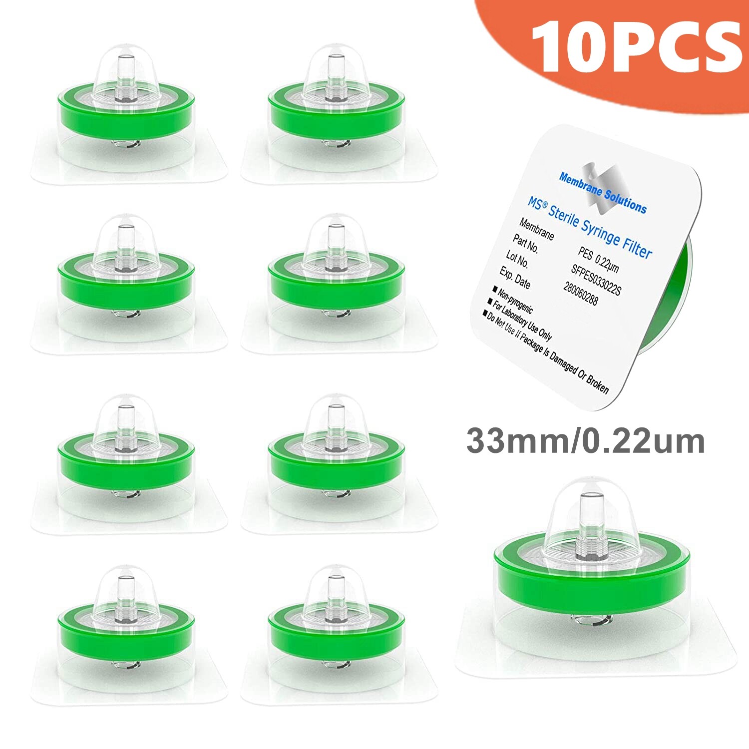 10pcs Sterile 0.22um 33mm Membrane Solutions Syringe Filter Disc Hydrophilic PES