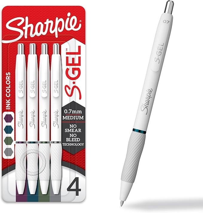 Sharpie S-Gel Gel Pens Medium Point (0.7mm) assorted Ink 4 Count white barrel