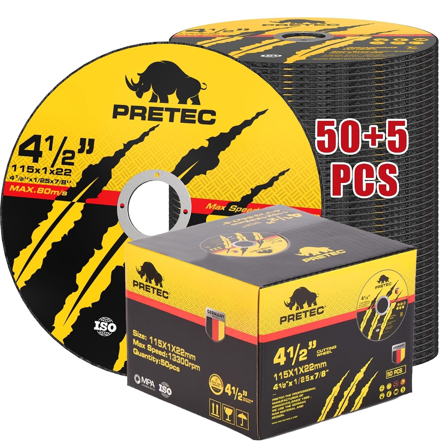 PRETEC 4-1/2″ Cut Off Wheels – Thin Discs for Metal & Stainless Steel, 7/8″ Arbo