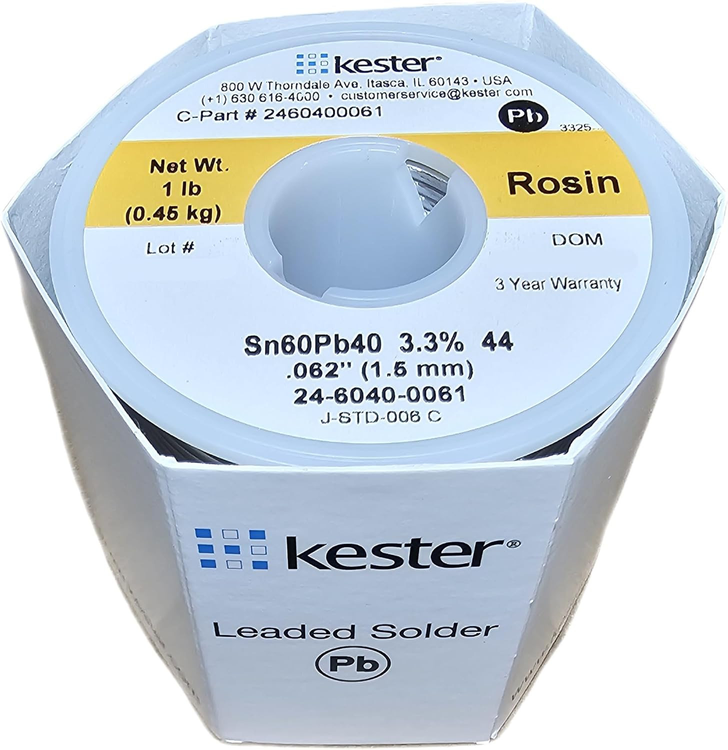 44 Lead Solder Wire – 1 lb – 0.062 in Wire Diameter – Sn/Pb Compound – 40 % Lead