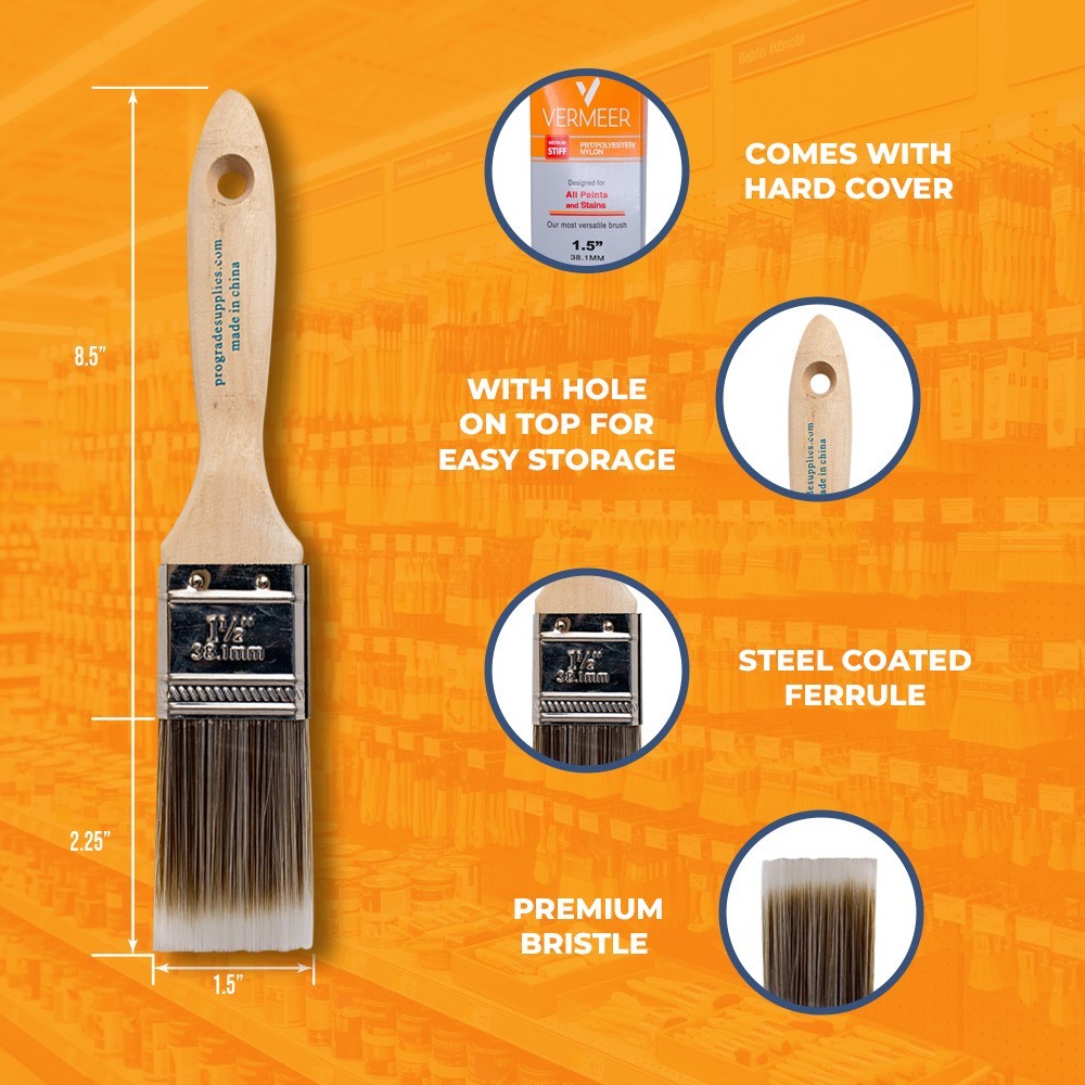 12-Pack – 1.5″ Flat Brushes for All Latex and Oil Paints & Stains