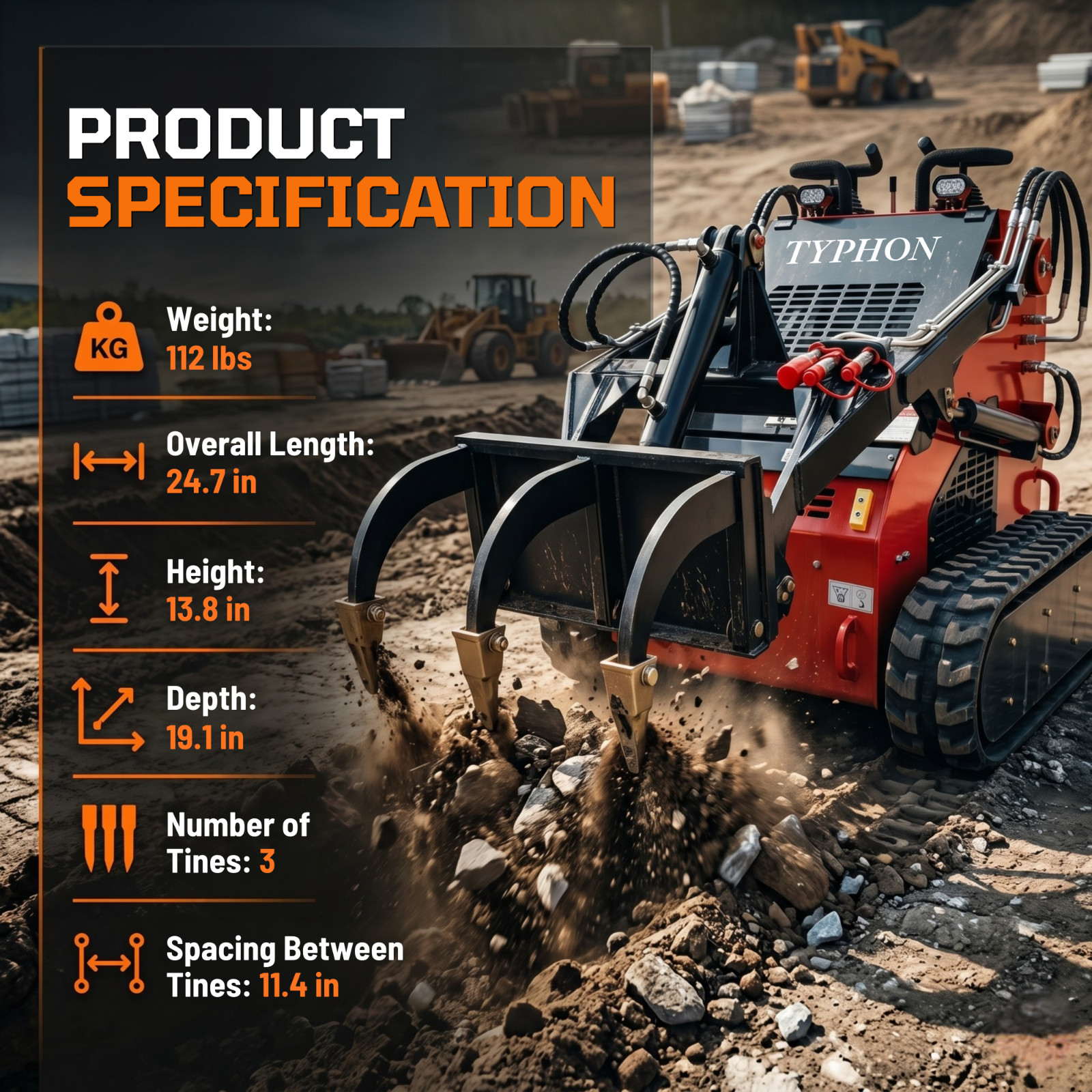 New TYPHON STOMP 3 Tooth Ripper Attachment for Mini Skid Steer Loaders