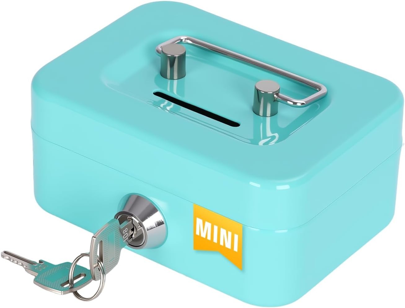Small Lockable Cash Box Coin Bank w Key Slot Portable Metal Money Safe Green New