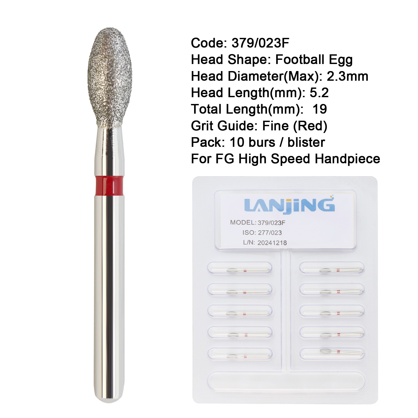 Dental Dimond Burs Football Egg FG Bur 379/023F Red Fine High Speed Diamond Burr