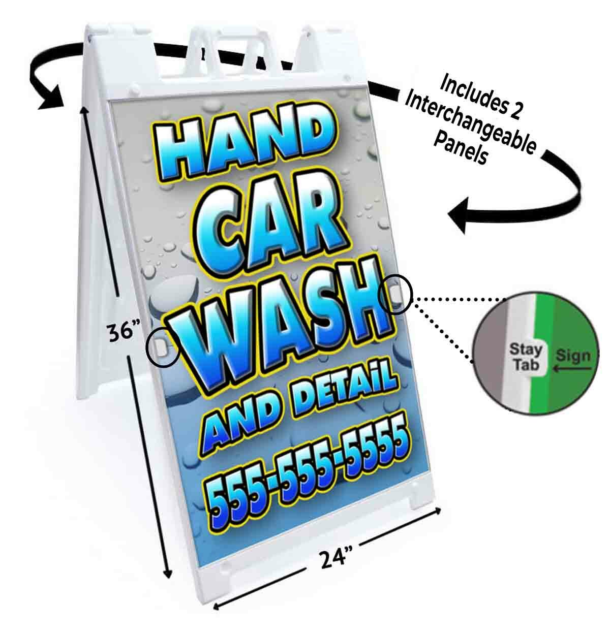 HAND CAR WASH DETAIL CUSTOM PHONE Signicade 24×36 A Frame Plastic Sidewalk Sign
