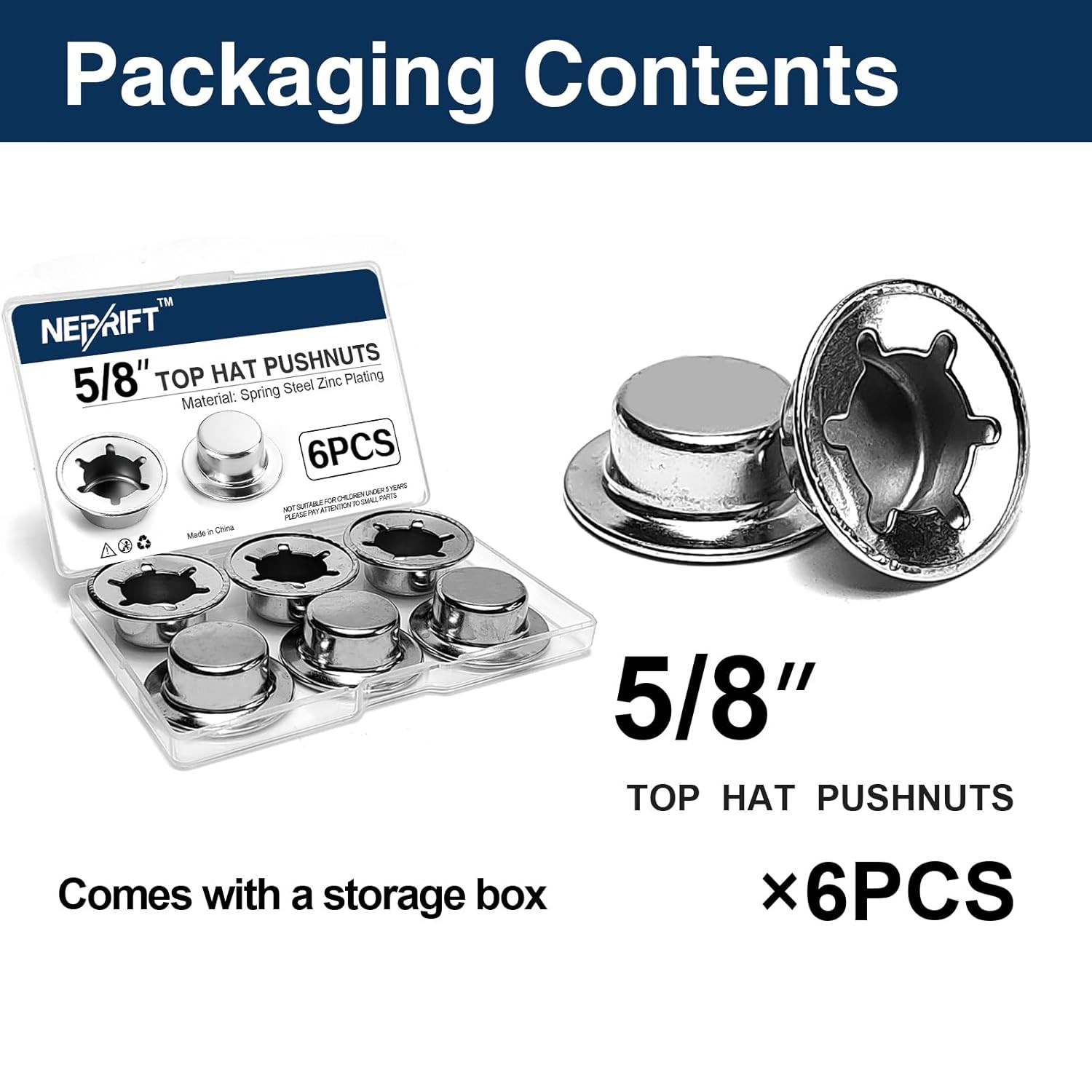 6PCS 5/8″ Pushnuts Axle Caps – Spring Steel Push on Washer Fasteners with Zinc M