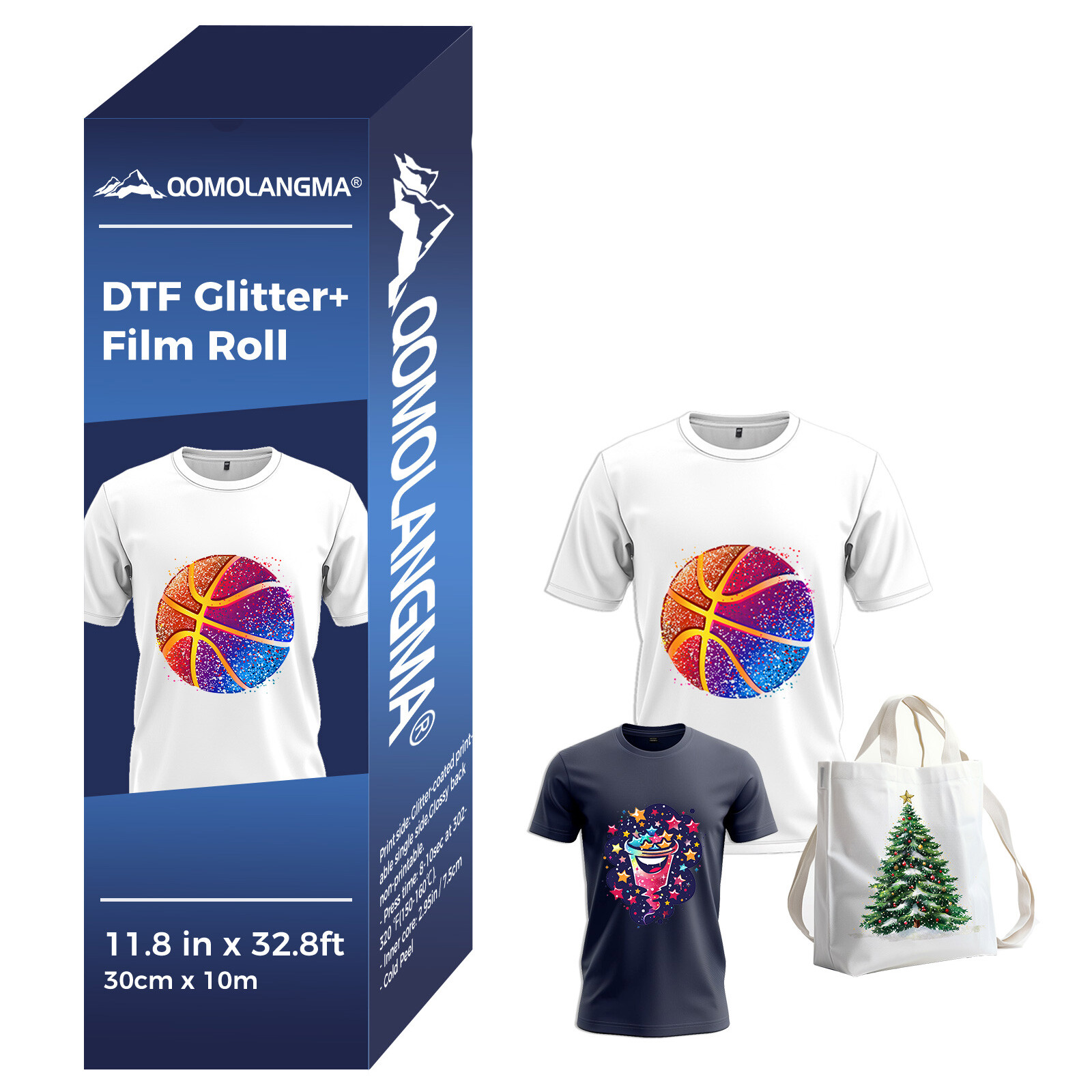 QOMOLANGMA 11.8in x 32.8ft DTF Glitter+ Film Roll Cold Peel USA