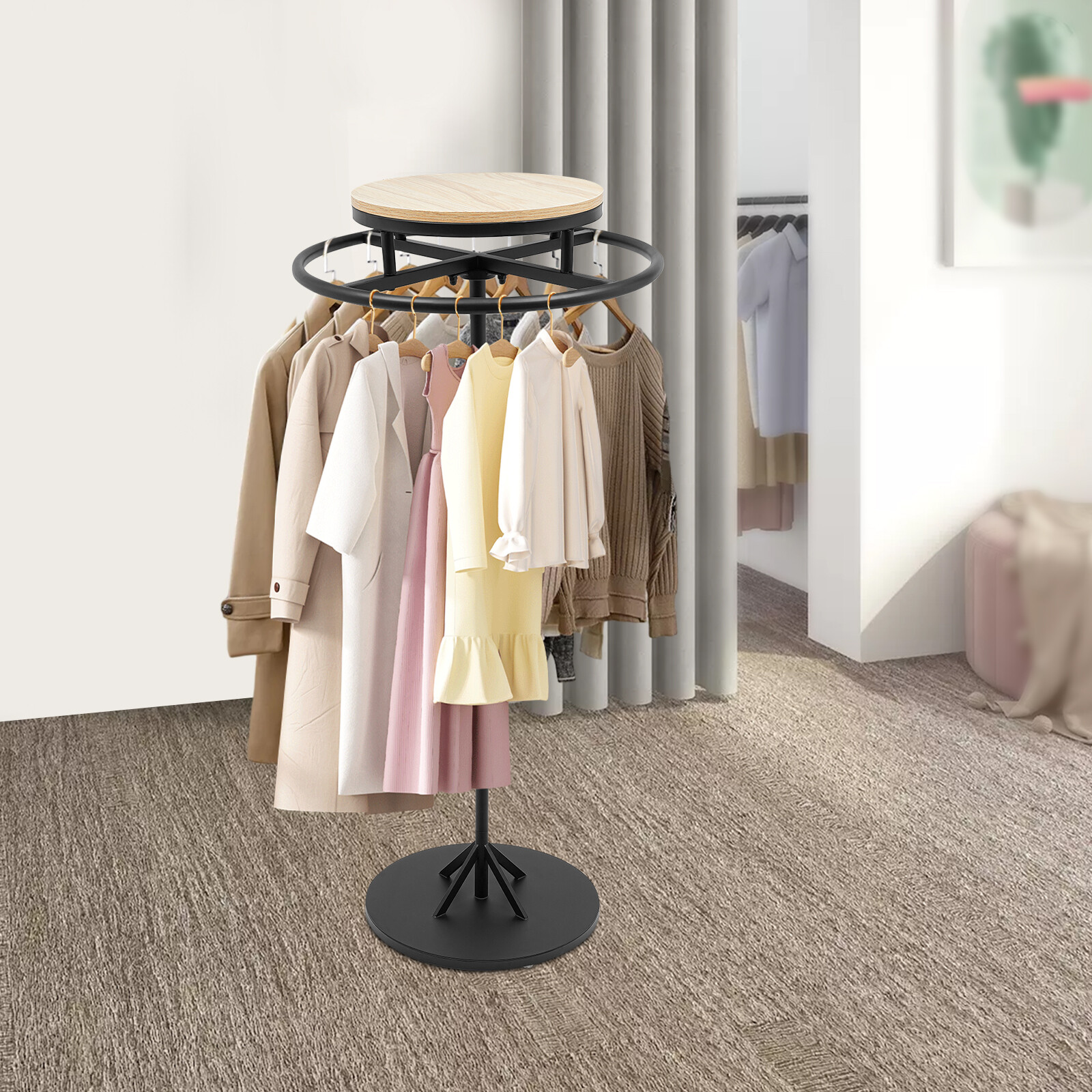 Round Clothing Display Rack Floor-standing Garment Hanging Rack 23.6*55.1inch US
