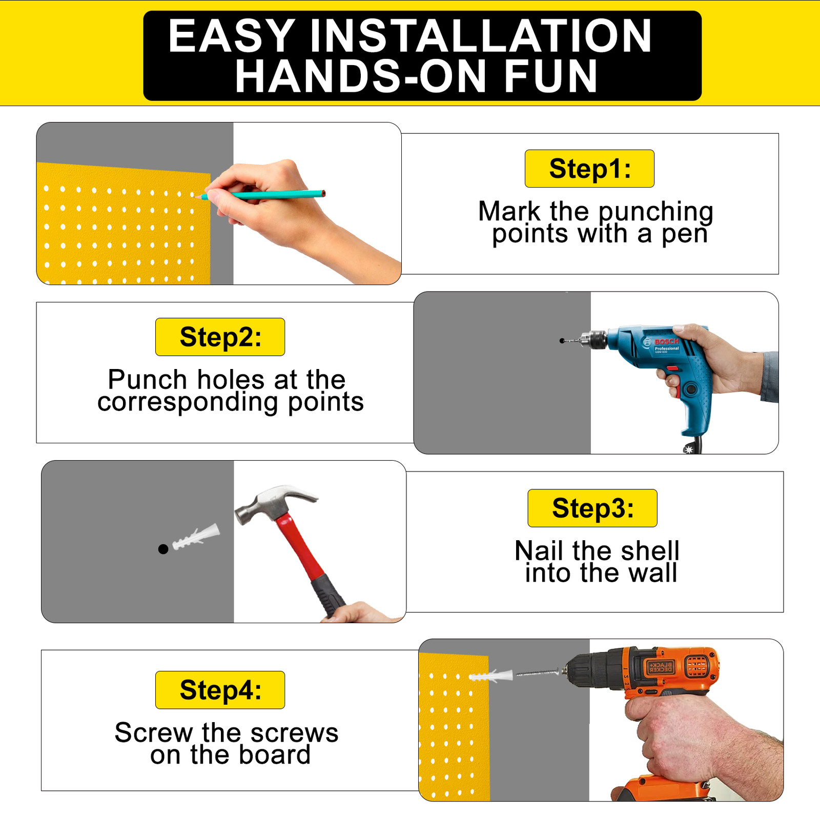 4 Pack 24″ x 12″ Metal Pegboard Panels Wall Organizer for Garage Tool Heavy Duty
