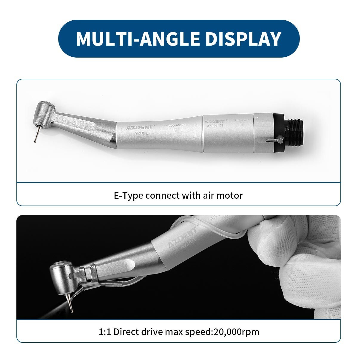 5X AZDENT Dental Slow Low Speed Contra Angle Handpiece Push Button E-Type USA