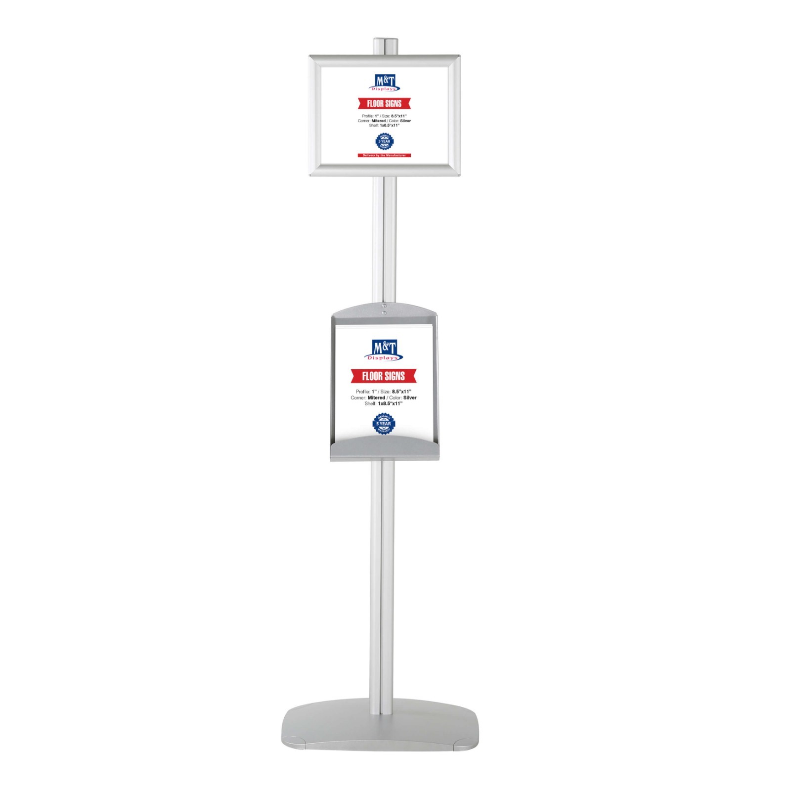Free Standing Single Sided Silver, Aluminum Sign Holder Frame – Metal Tray Shelf