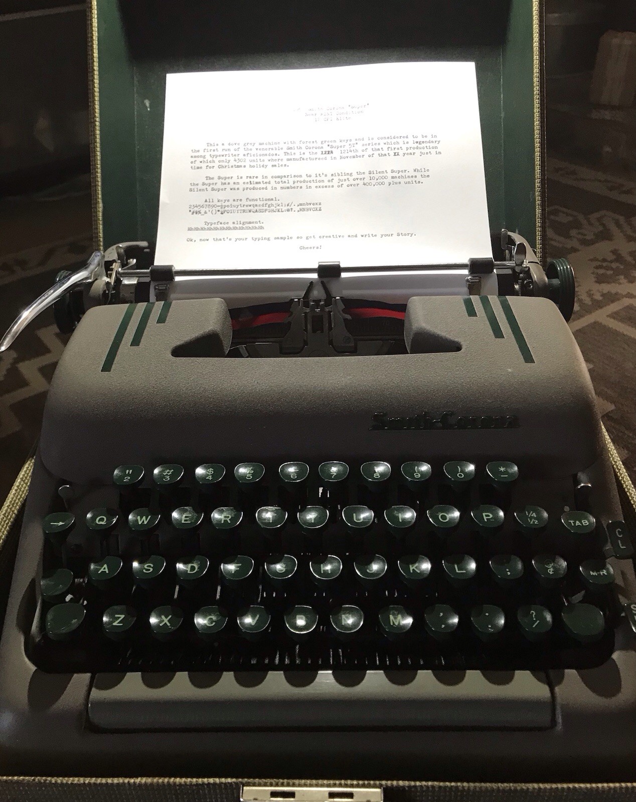 Smith-Corona Rare Collectible 1953 “Super” Typewriter with Case, Near Mint