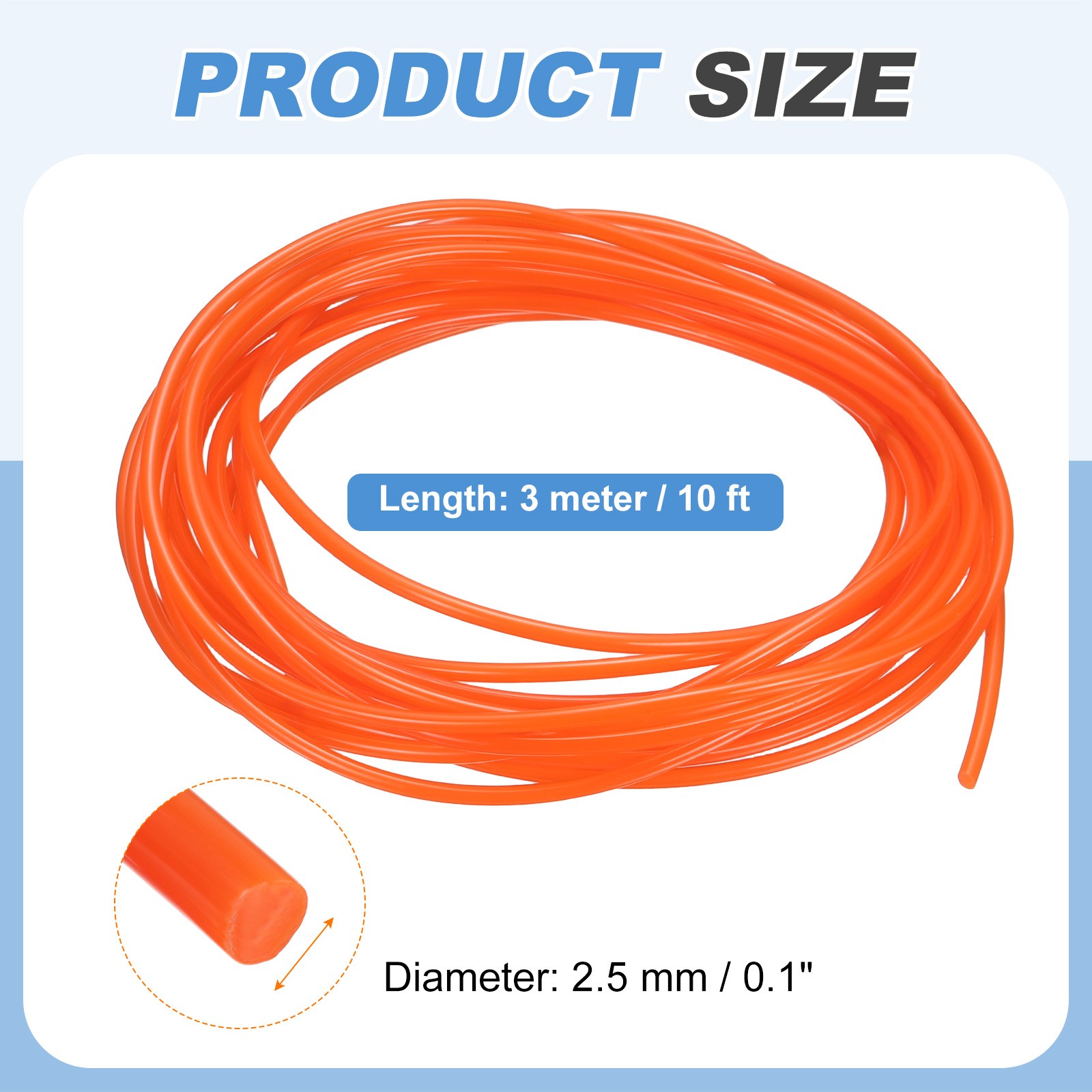 PU Transmission Belt, 2.5mm Dia 10ft (3 Meters) Length (Smooth Surface, Orange)