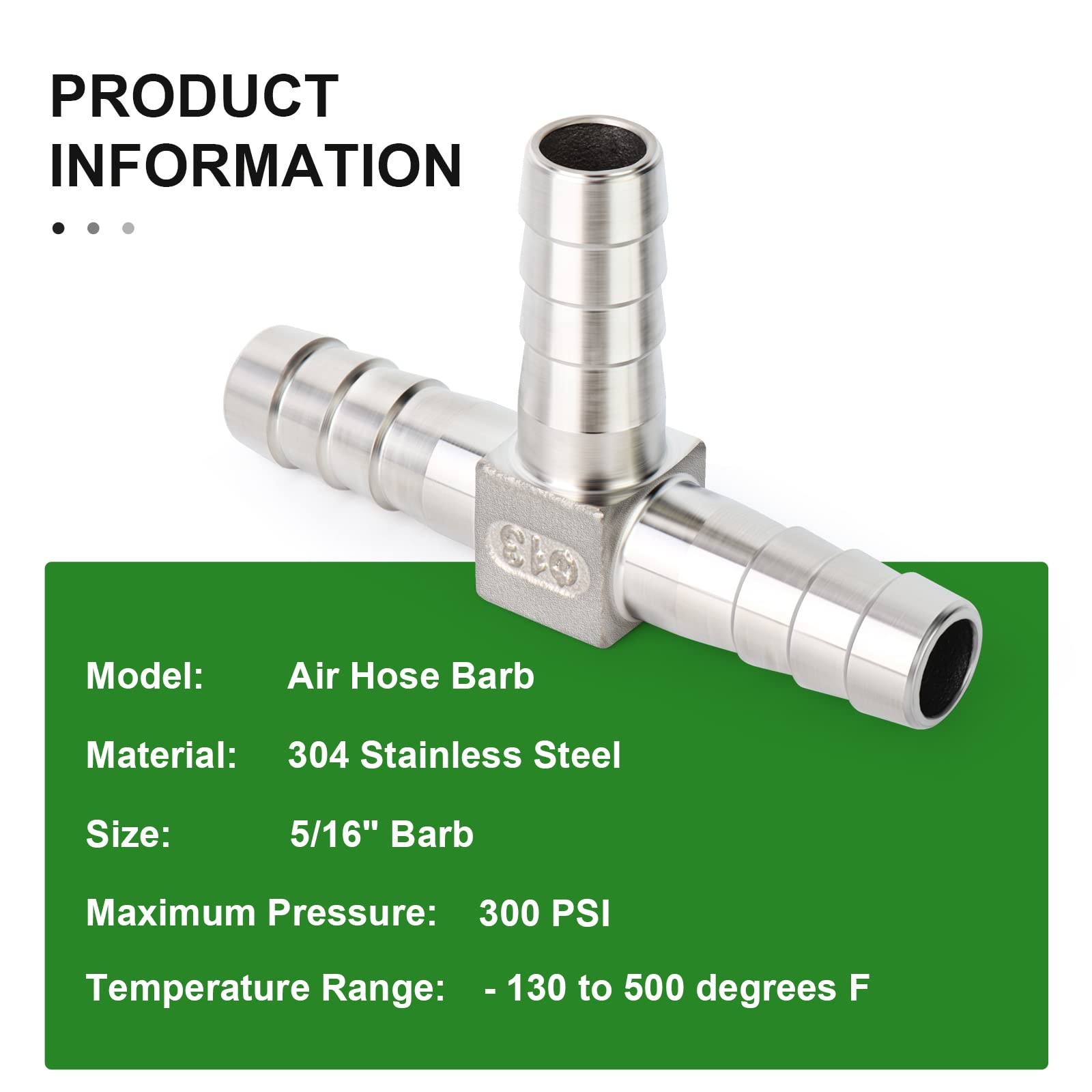 2PCS 304 Stainless Steel 5/16″ x 5/16″ x 5/16″ Hose Barb Fittings，3 Way Tee