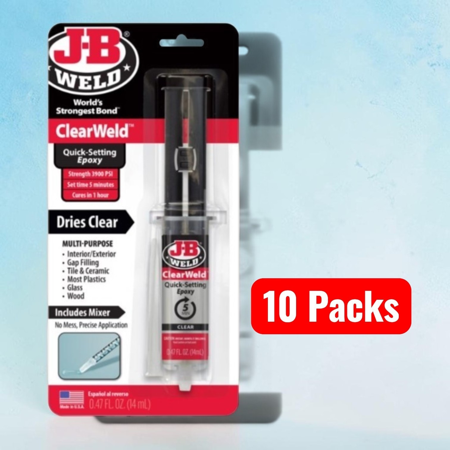 10 Packs J-B Weld ClearWeld 5 Minute Epoxy, Clear, 14ml w/Static Mixer, (50114H)
