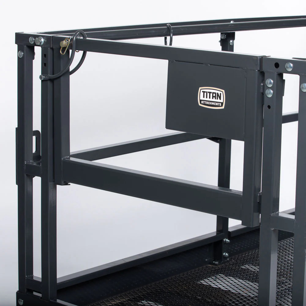 Titan Attachments 4′ x 7’8″ Mesh Telehandler Work Platform, Two Man Safety Baske