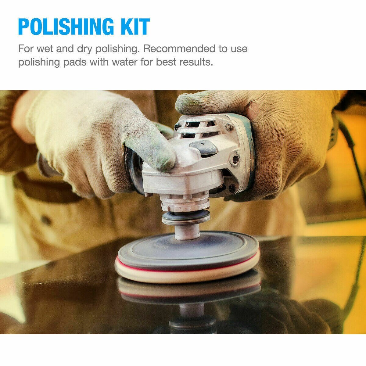 Countertop Edge Polishing Kit Diamond Pads Wet Dry Grinder Flexible Backer Set