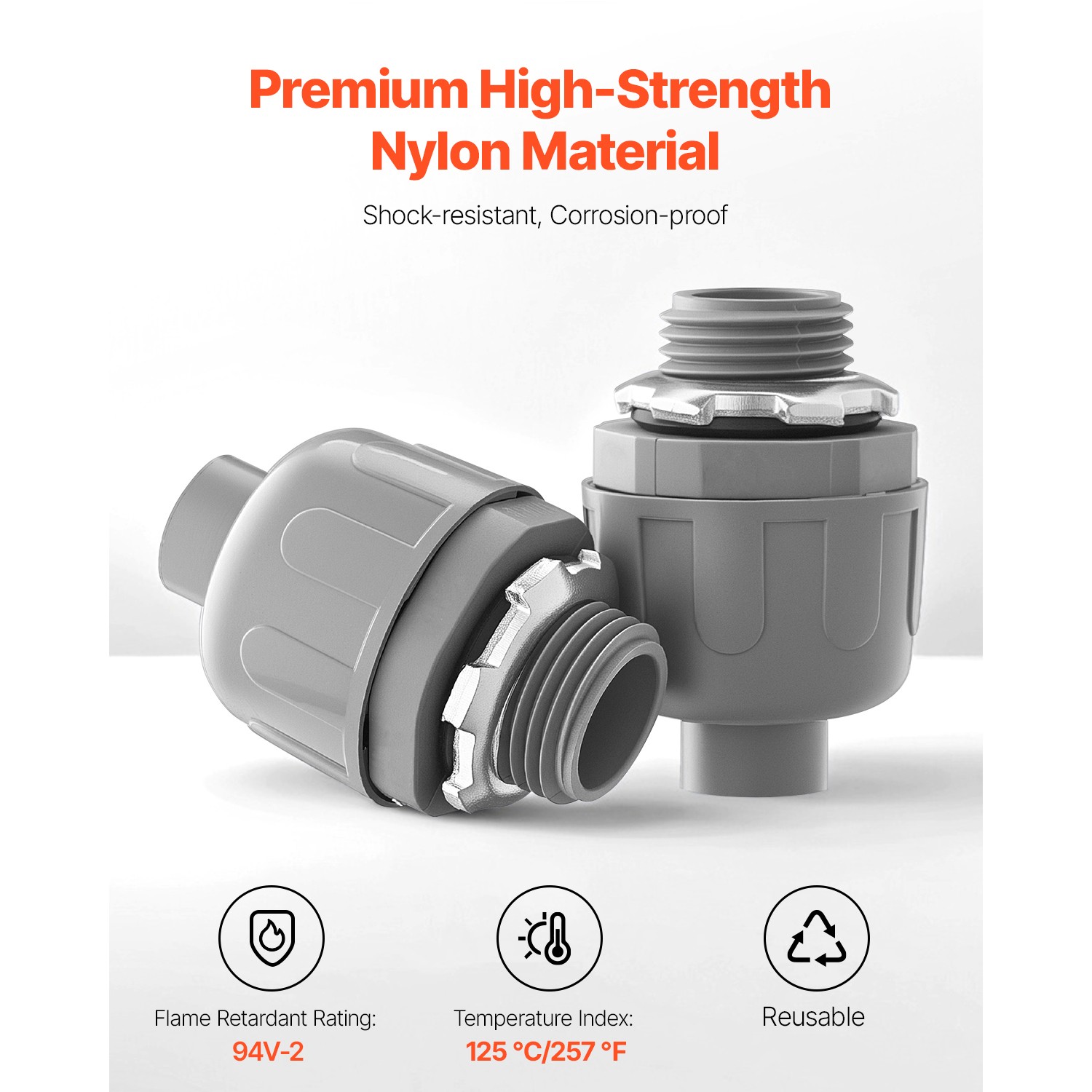 1/2 in 100 pcs Liquid Tight Connector Non-Metallic Conduit Fitting Connector