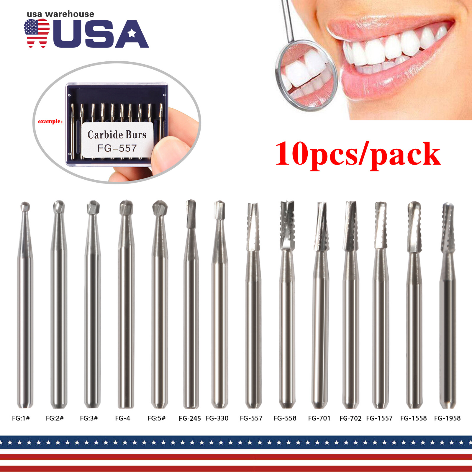 10-100PCS Dental Tungsten Carbide Inverted Cone FG Bur FOR High Speed Handpiece