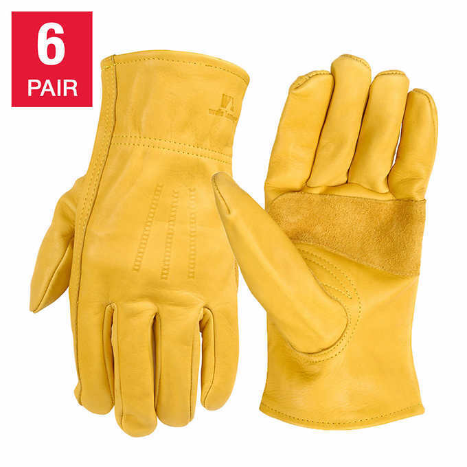 6 Paris Wells Lamont Men’s Leather Work Gloves 100% Cowhide Leather, NEW