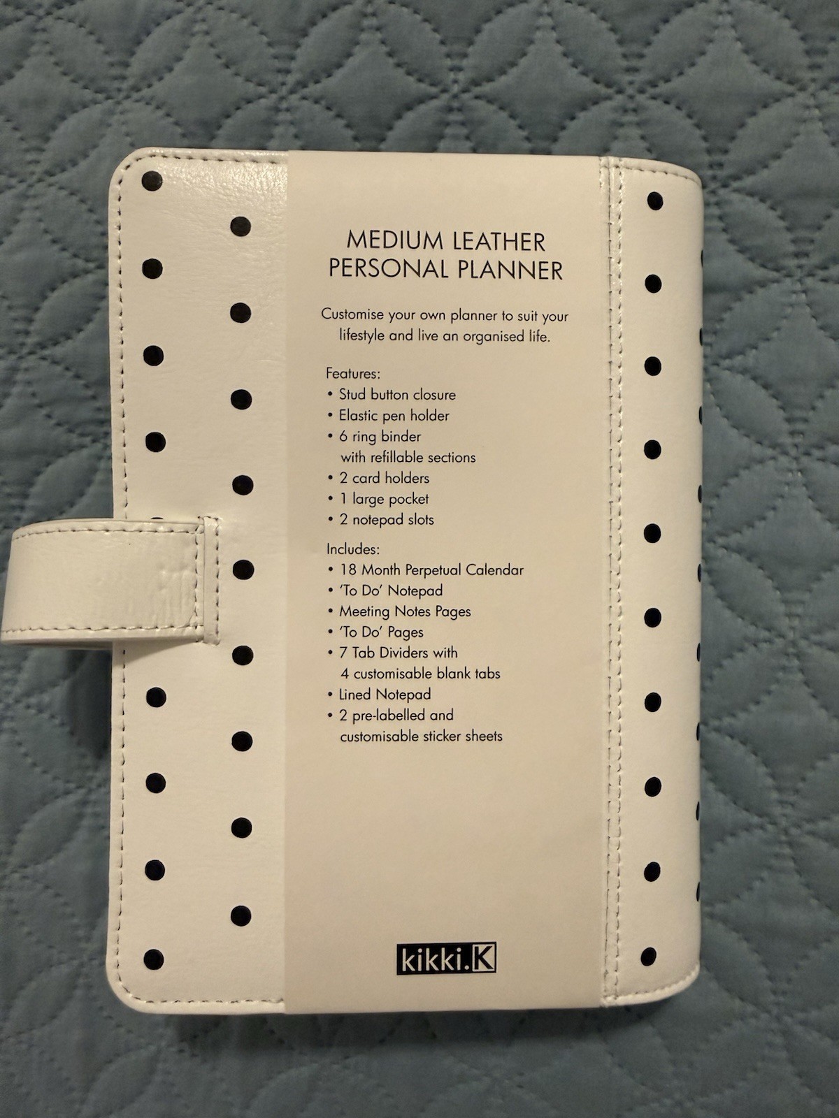 Kikki.K Medium (Personal Size) Ring Planner, White With Black Polka Dots