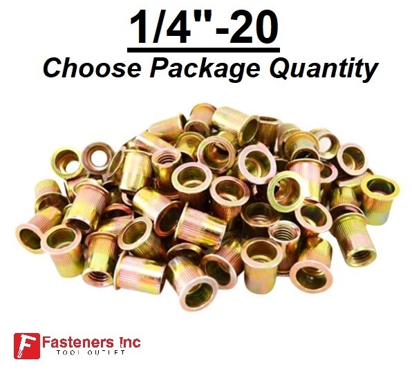 1/4″-20 Ribbed Knurled Rivet Nuts Steel Large Flange .027-.165 Grip YZ