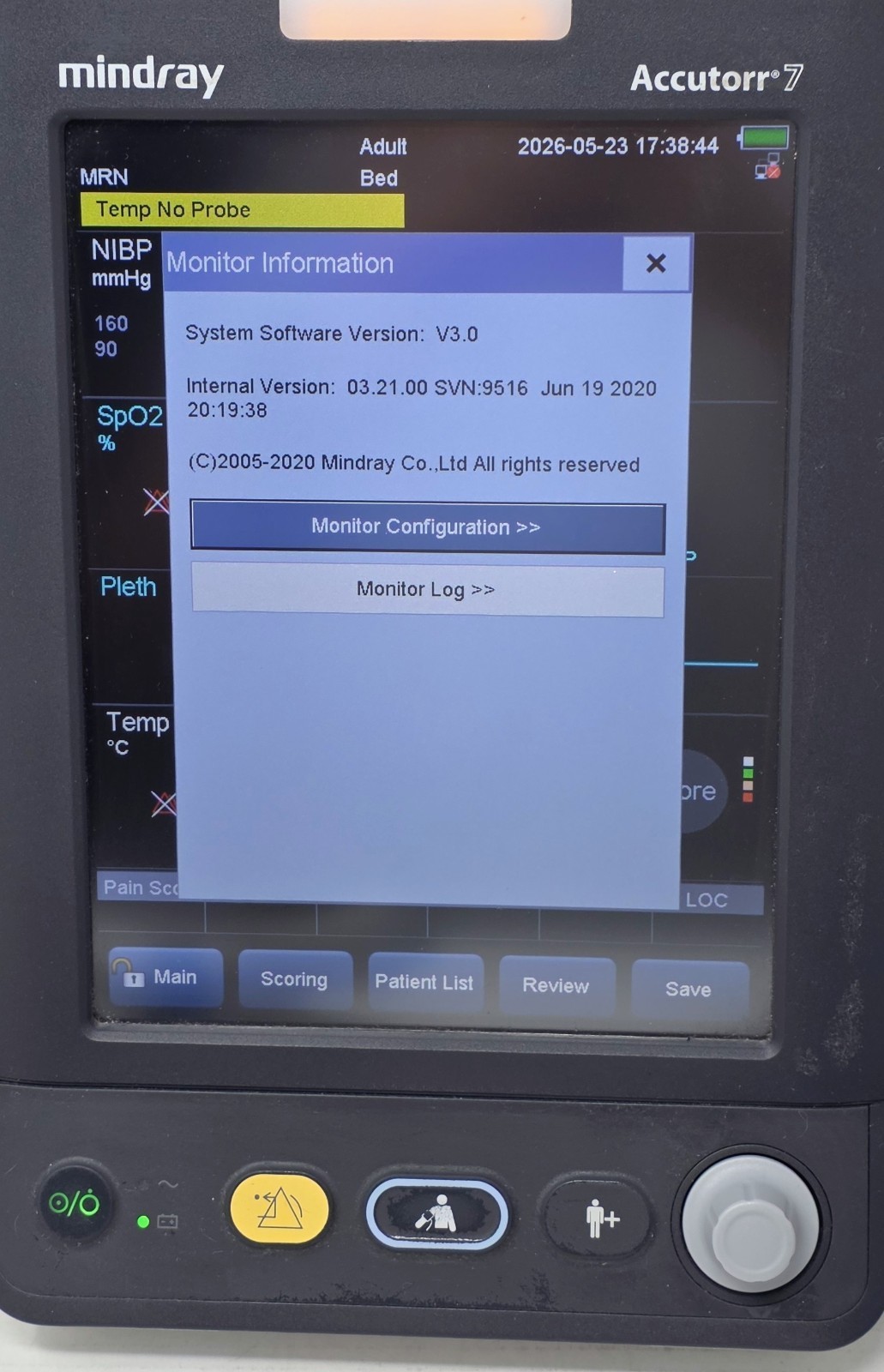 Mindray Model Number # Accutorr 7 Vital Signs Monitor Read Description
