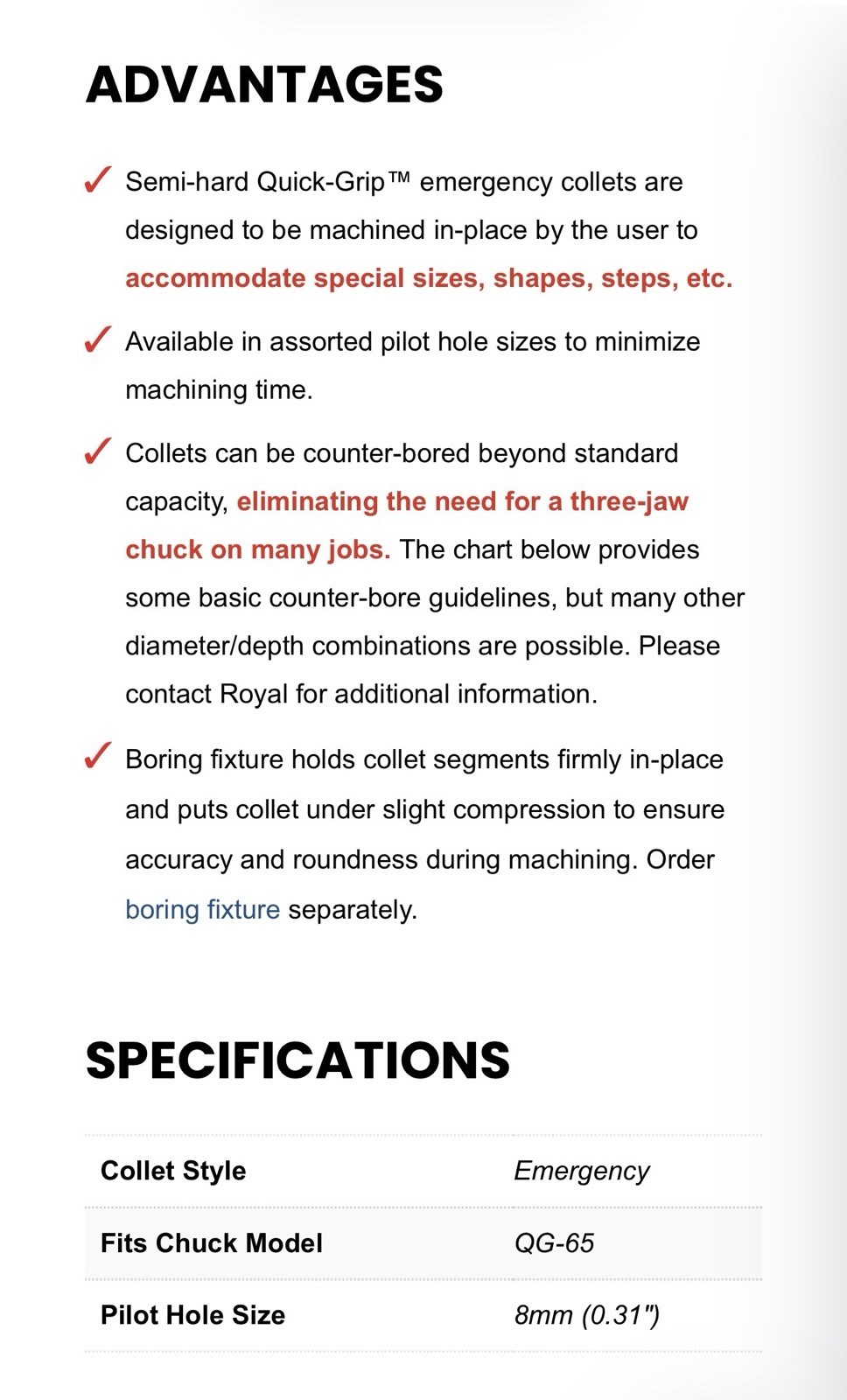Royal Products Emergency Quick Grip Collet 44353