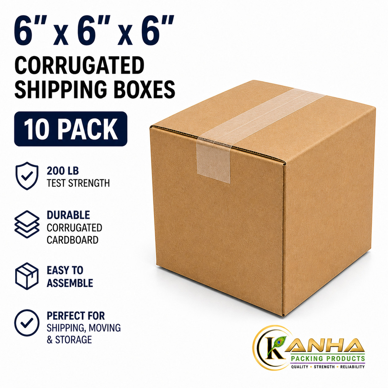 6x6x6 Corrugated Shipping Boxes 10 Pack 200 lb Test Packing Moving Boxes