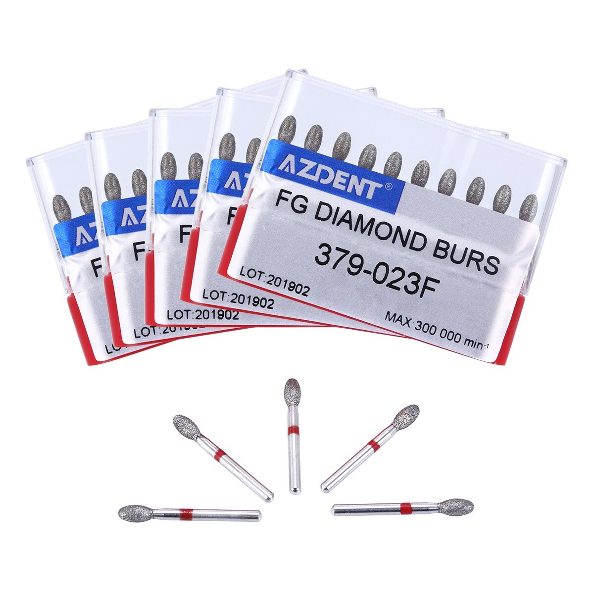50pcs AZDENT Dental FG Diamond Burs Egg Football #379-023F Fine Red High Speed