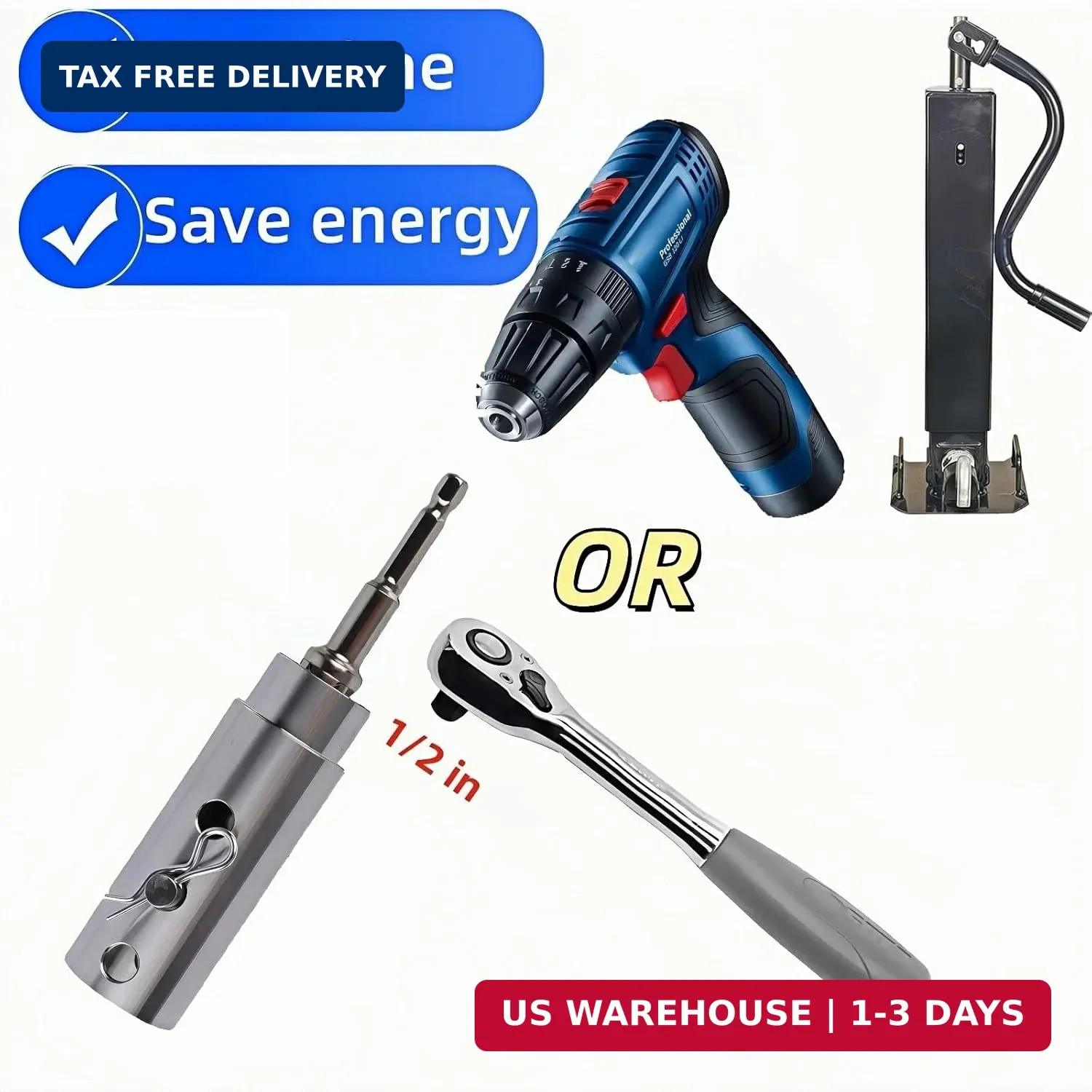 Trailer Jack Drill Adapter, 1 Inch Drive Shaft Stainless Steel Heavy Duty Adapte