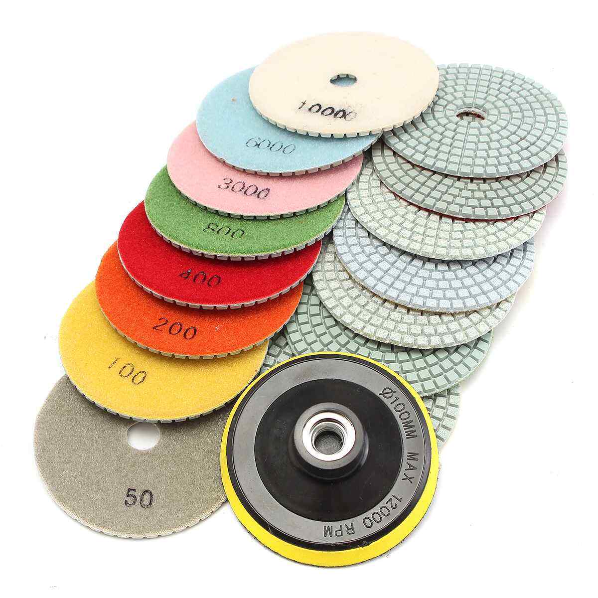 Diamond Polishing Pads 4 inch Wet/Dry 16 Piece Kit Granite Stone Concrete Marble