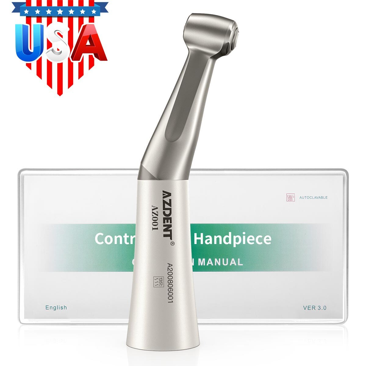 US 5X AZDENT Dental Low Speed Push button Contra Angle Handpiece