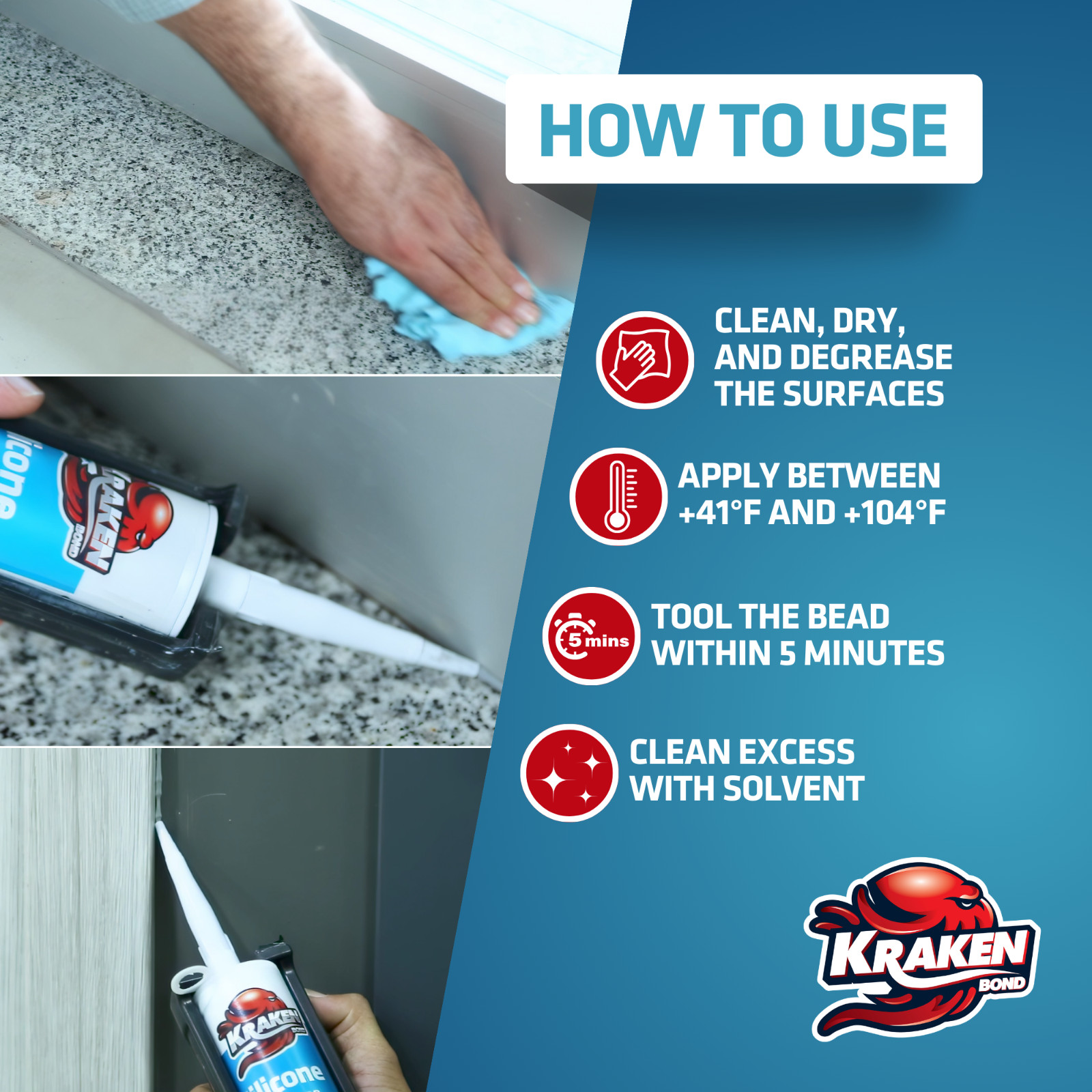Kraken Bond RTV Silicone (10.1 fl oz) 12 Pack | Waterproof Caulk | Transparent