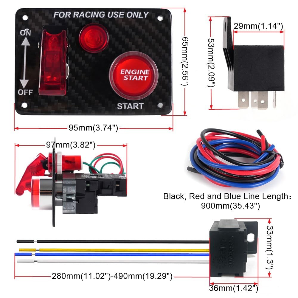 Racing Car Ignition Switch Panel 12V 2in1 Engine Start Carbon Fiber