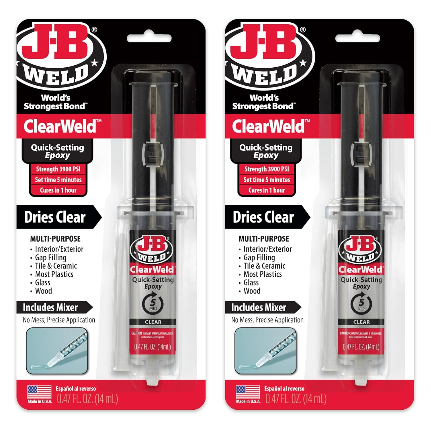 Clear 5 Minute Epoxy, 14Ml, Static Mixer, 2 Pack, Clearweld 14Ml, 50114H-2