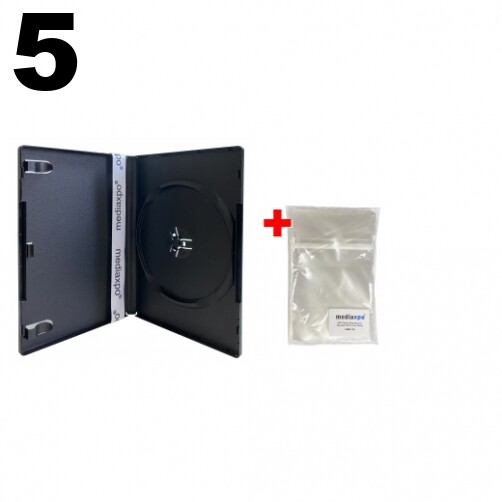 5 PREMIUM STANDARD Black Single DVD Cases 14MM (100% New Material) & 100 Bags