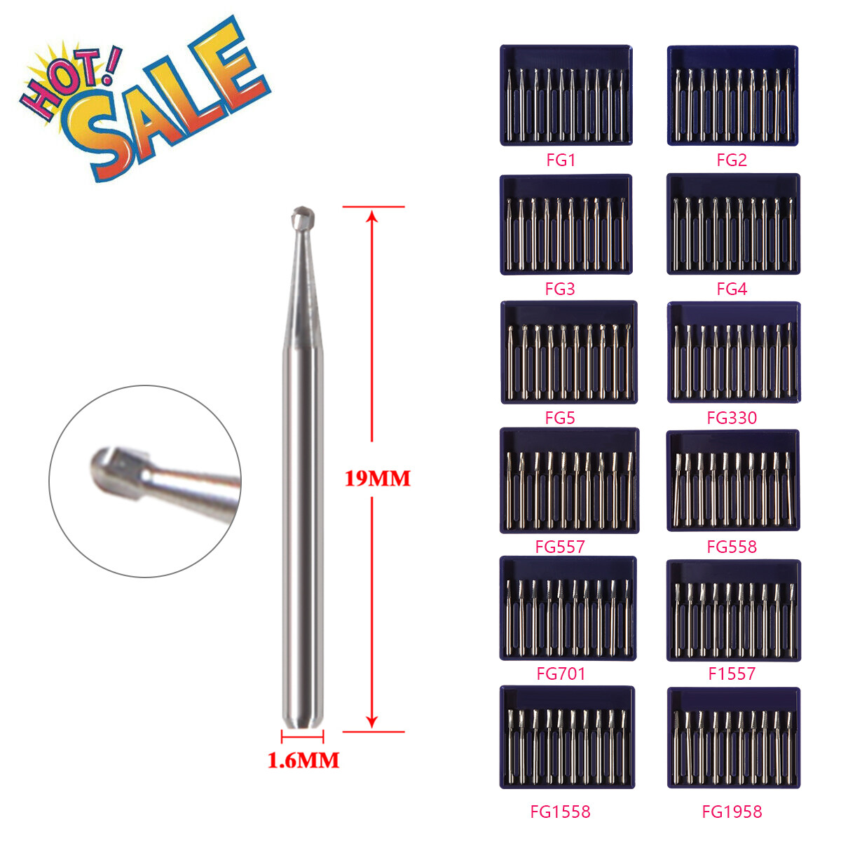 10-100PCS Dental Tungsten Carbide Inverted Cone FG Bur FOR High Speed Handpiece