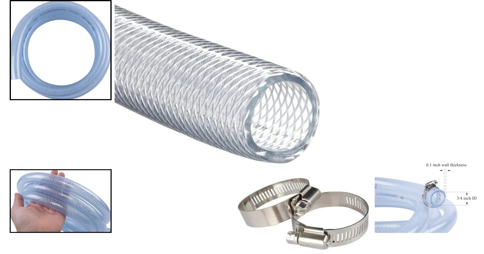 Flexible Braided Clear PVC Hose 3/4″ ID, 10ft – Ideal for Food & Water