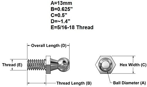 4 Pack 13mm Ball Studs with Hardware – 5/16-18 Thread x 5/8 Long Shank – Gas …