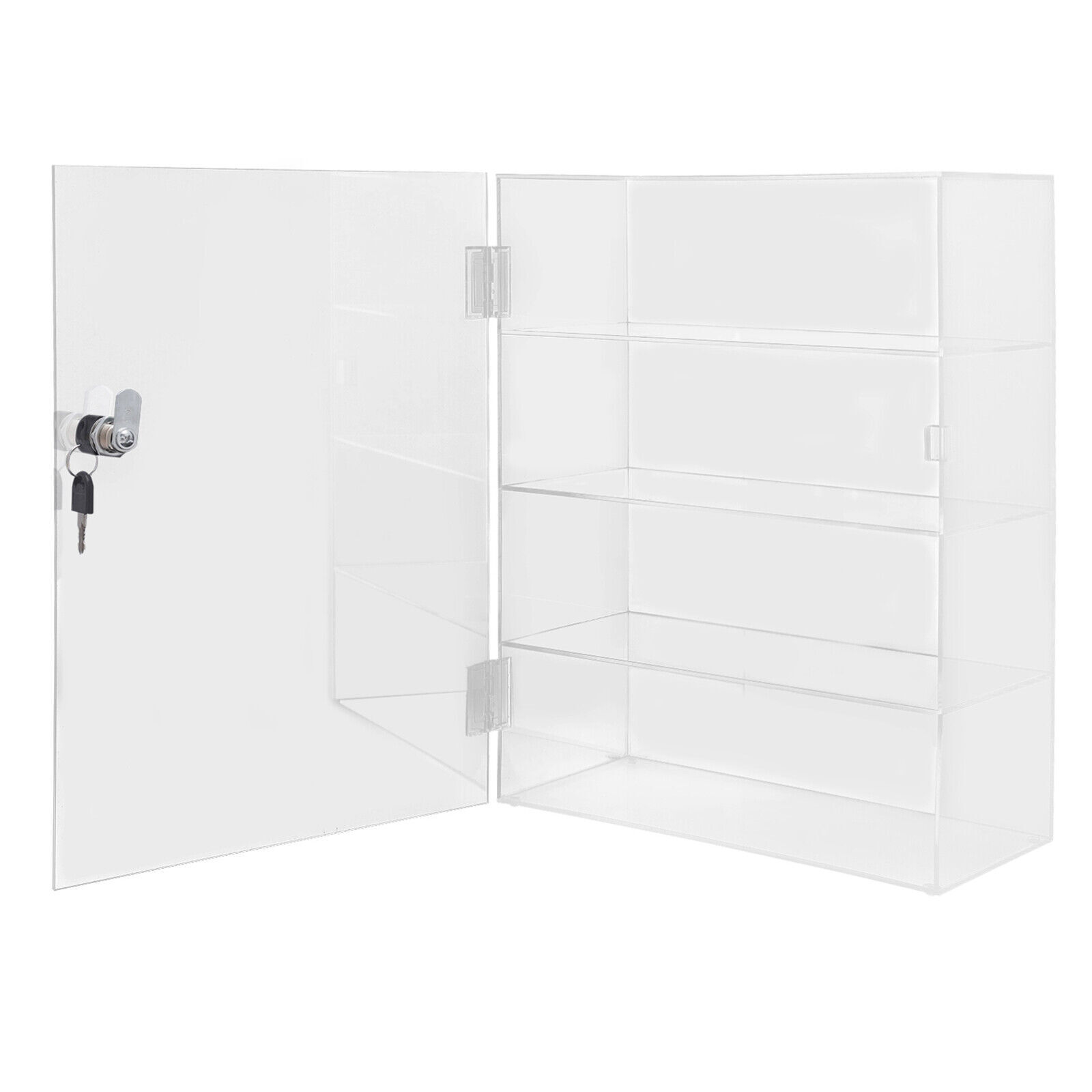 Acrylic Display Case Countertop Clear Box Dustproof Shelves Showcase with Lock