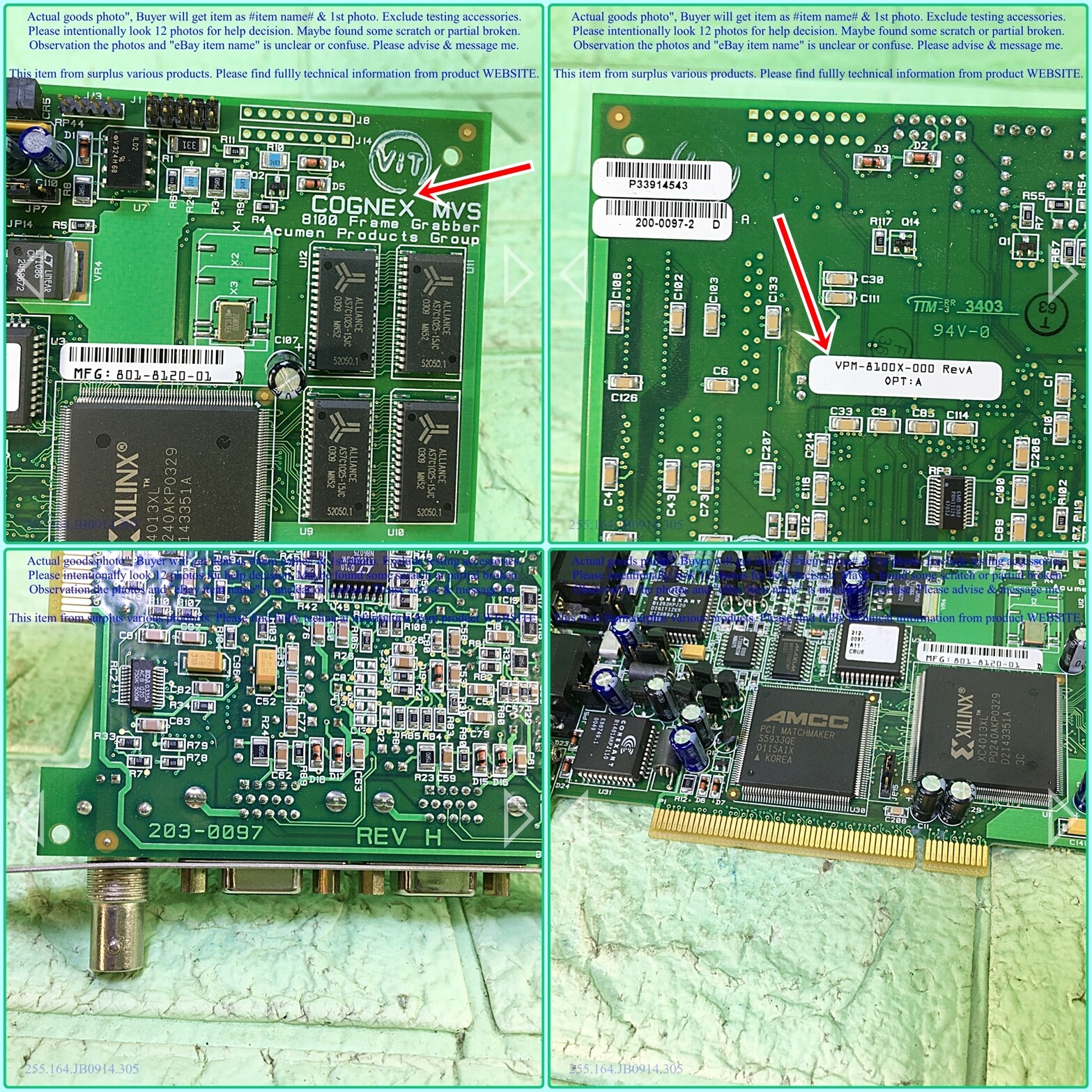 COGNEX VPM-8100X-000, Image Acquisition Card Rev A as in photos, sn:RANDOM, SALE