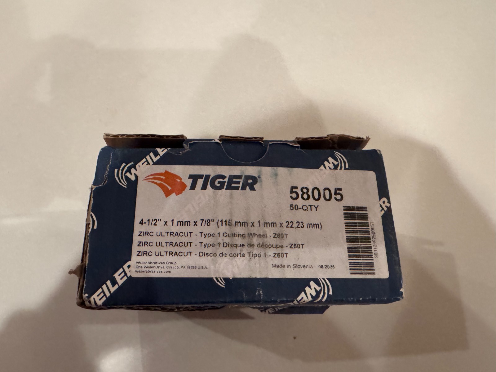 Weiler Tiger 58005 Zirc Ultracut 4-1/2 x 1mm Type 1 Cutting Wheel Z60T Lot of 50