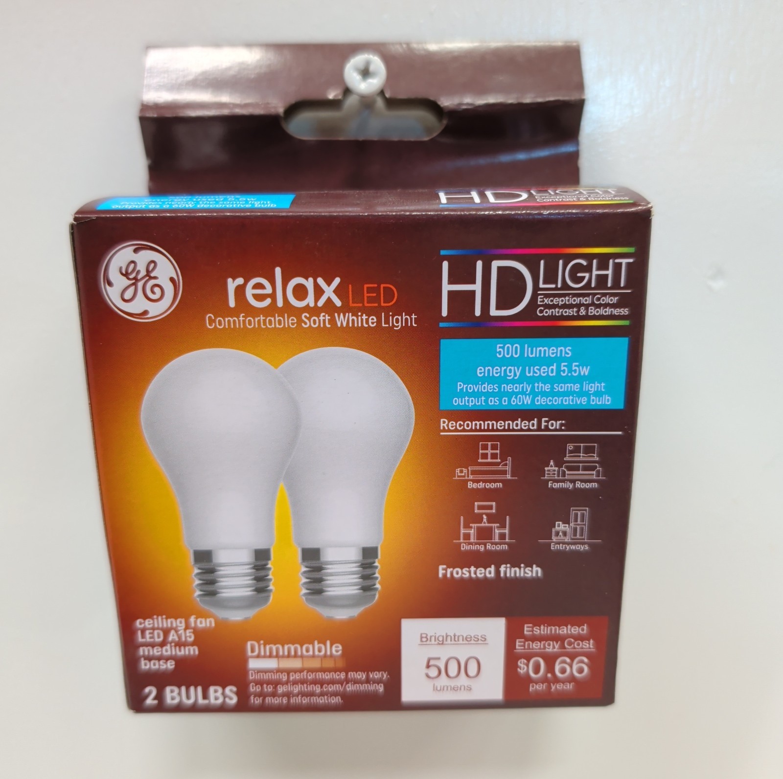 LED A15 Ceiling Fan Bulbs 5.5W 500 Lumens Soft White Medium Base 2‑Pack 31361