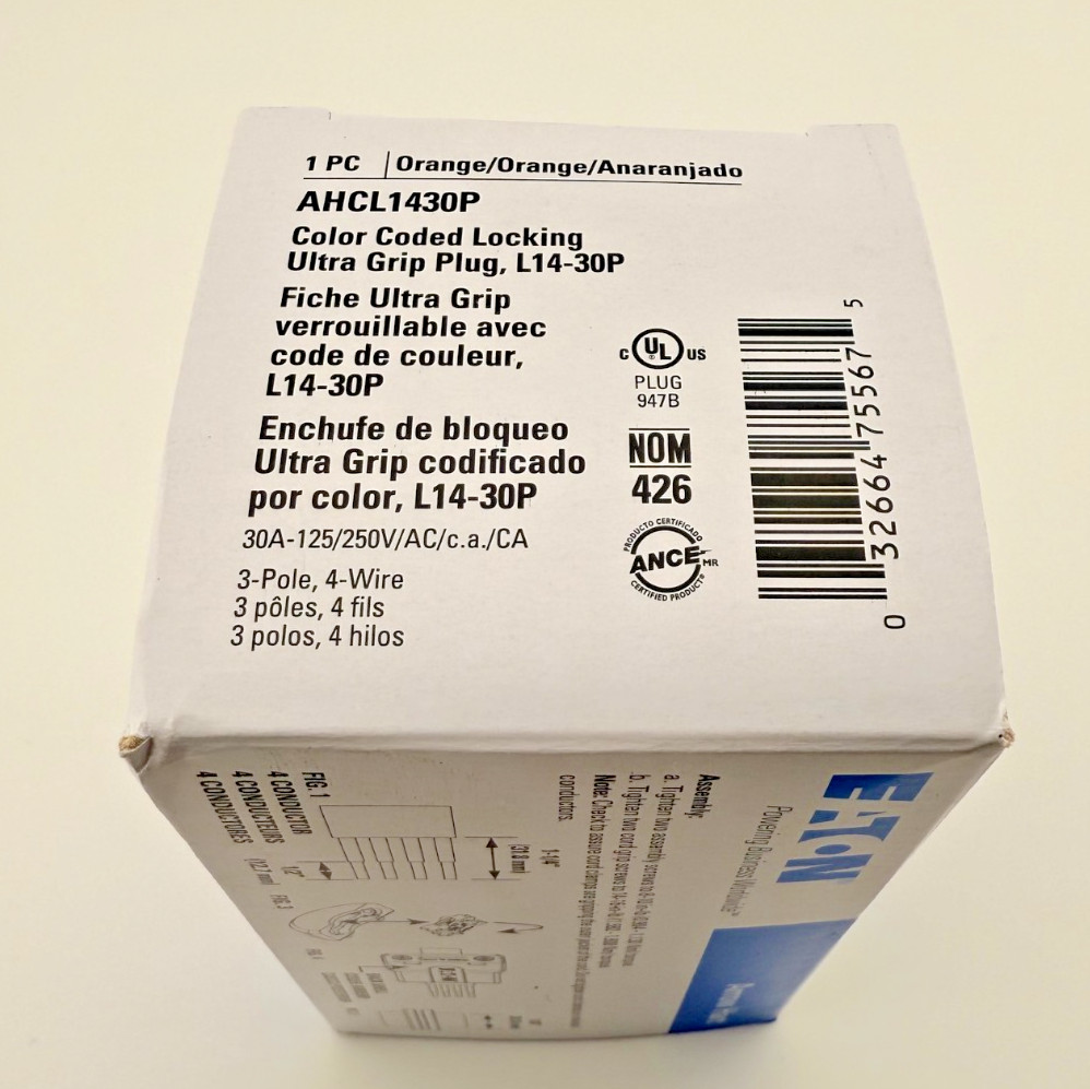 NEW Eaton Arrow Hart AHCL1430P L14-30P Orange Locking Plug 125/250V 30A 3p4w